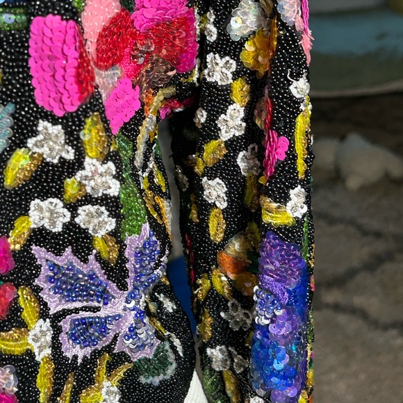 VINTAGE LAURENCE KAZAR Silk multi-colored beaded short jacket - Picture 4 of 16